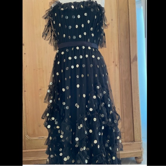 Marchesa Notte Off Shoulder Polka Dot Sequin Gown - Picture 7 of 12